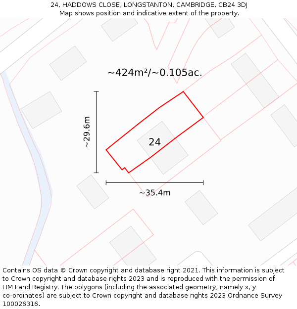 24, HADDOWS CLOSE, LONGSTANTON, CAMBRIDGE, CB24 3DJ: Plot and title map