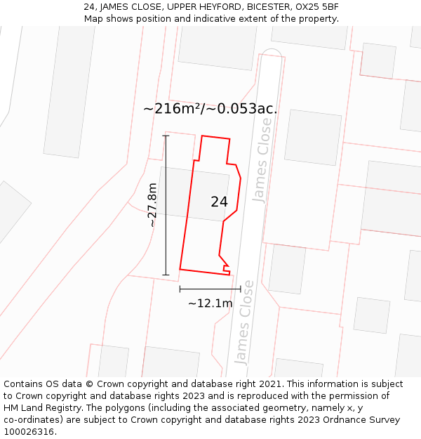 24, JAMES CLOSE, UPPER HEYFORD, BICESTER, OX25 5BF: Plot and title map