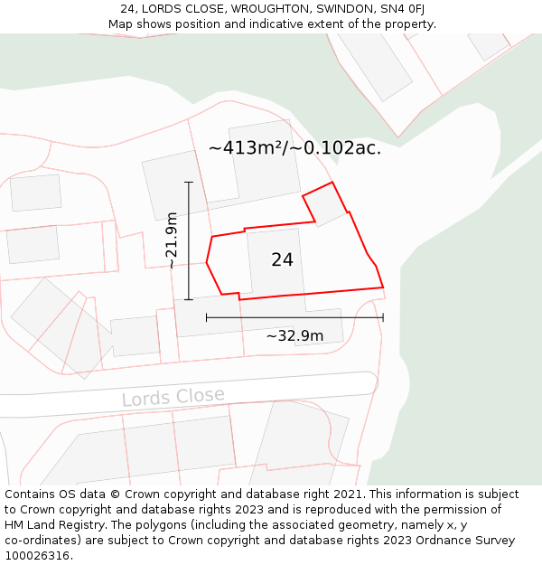 24, LORDS CLOSE, WROUGHTON, SWINDON, SN4 0FJ: Plot and title map