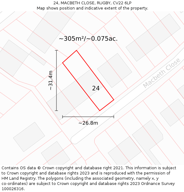 24, MACBETH CLOSE, RUGBY, CV22 6LP: Plot and title map