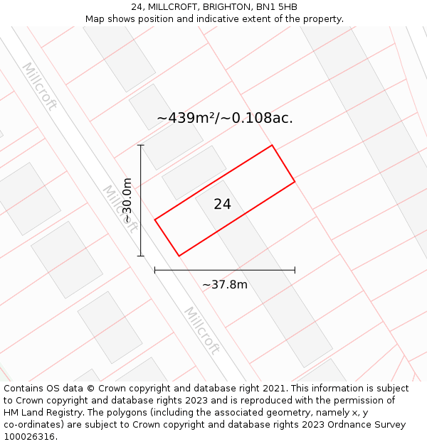 24, MILLCROFT, BRIGHTON, BN1 5HB: Plot and title map