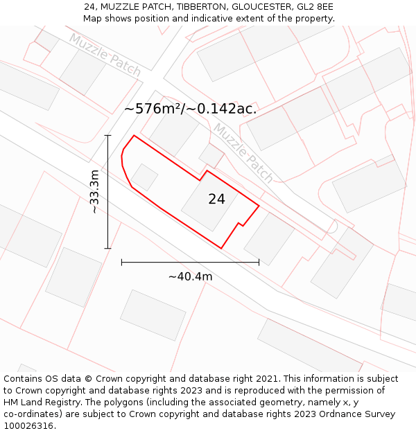 24, MUZZLE PATCH, TIBBERTON, GLOUCESTER, GL2 8EE: Plot and title map