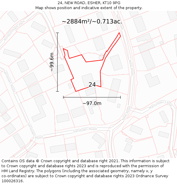 24, NEW ROAD, ESHER, KT10 9PG: Plot and title map