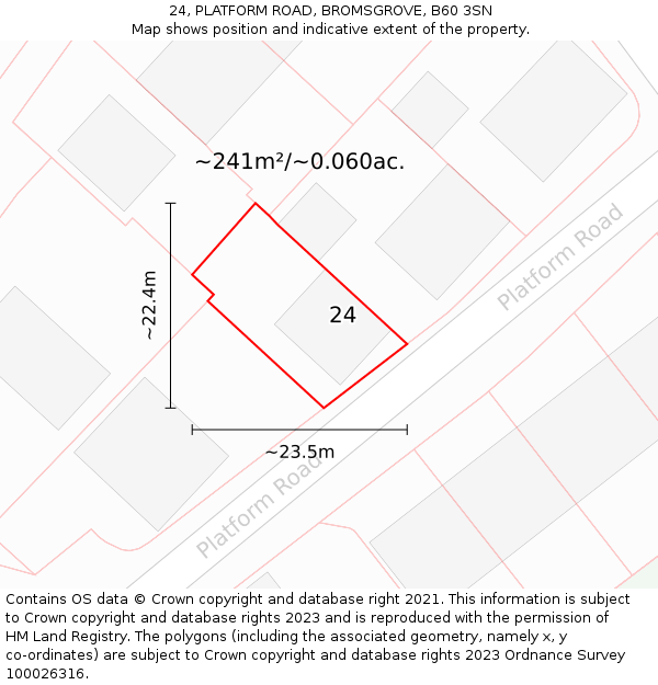 24, PLATFORM ROAD, BROMSGROVE, B60 3SN: Plot and title map