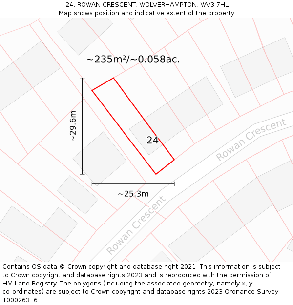 24, ROWAN CRESCENT, WOLVERHAMPTON, WV3 7HL: Plot and title map