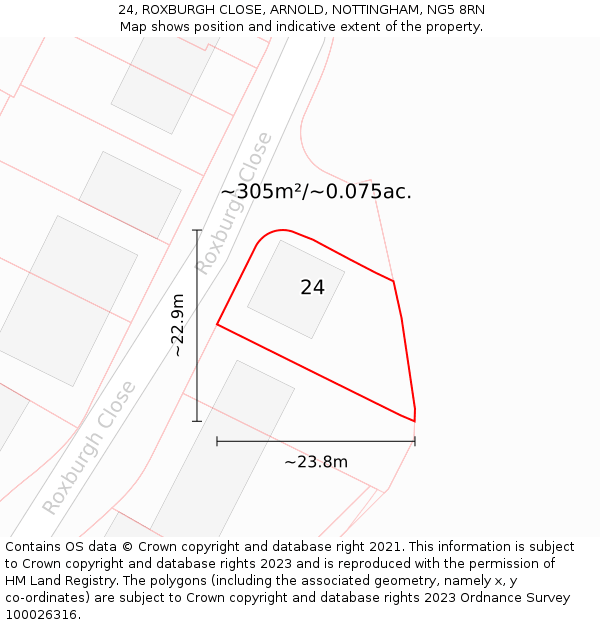 24, ROXBURGH CLOSE, ARNOLD, NOTTINGHAM, NG5 8RN: Plot and title map
