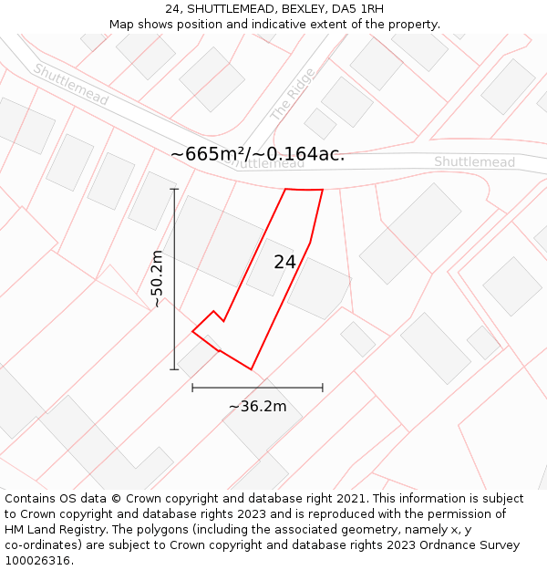 24, SHUTTLEMEAD, BEXLEY, DA5 1RH: Plot and title map