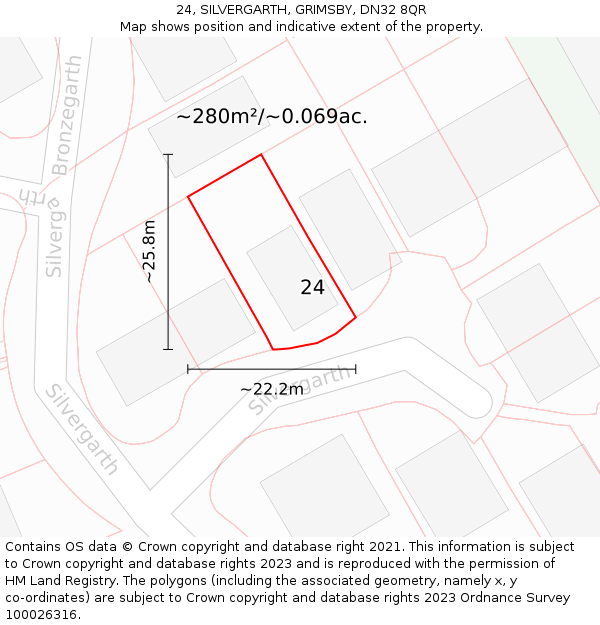 24, SILVERGARTH, GRIMSBY, DN32 8QR: Plot and title map
