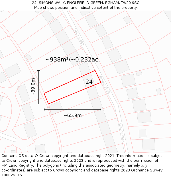 24, SIMONS WALK, ENGLEFIELD GREEN, EGHAM, TW20 9SQ: Plot and title map