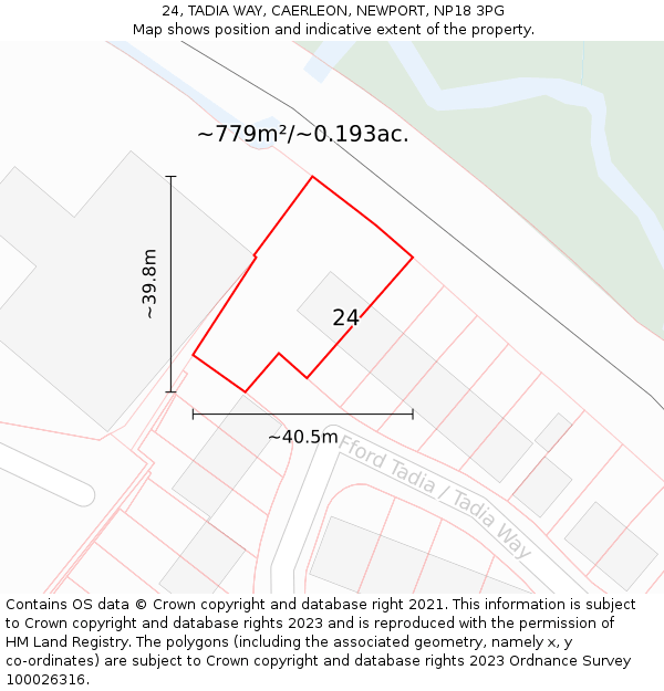 24, TADIA WAY, CAERLEON, NEWPORT, NP18 3PG: Plot and title map