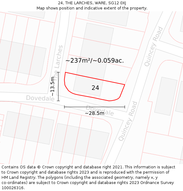 24, THE LARCHES, WARE, SG12 0XJ: Plot and title map