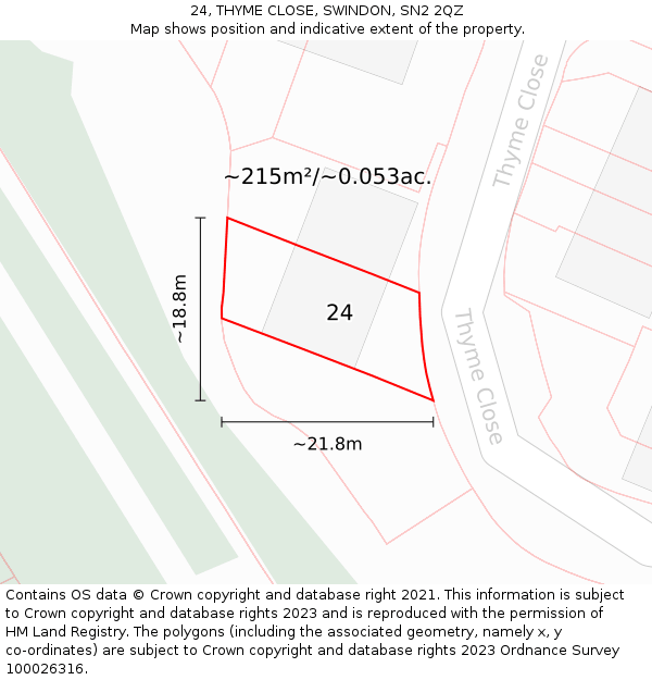 24, THYME CLOSE, SWINDON, SN2 2QZ: Plot and title map