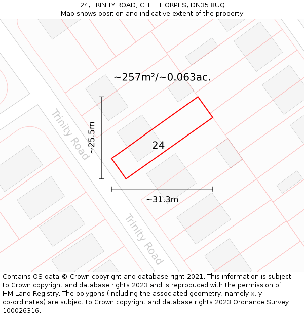 24, TRINITY ROAD, CLEETHORPES, DN35 8UQ: Plot and title map