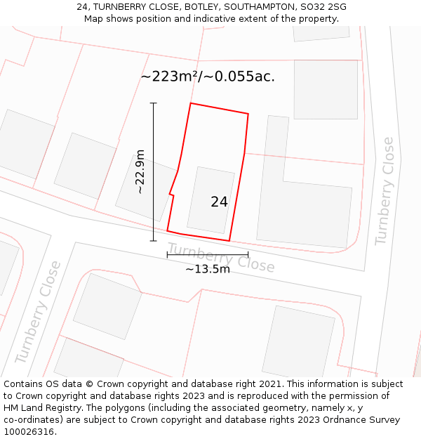 24, TURNBERRY CLOSE, BOTLEY, SOUTHAMPTON, SO32 2SG: Plot and title map