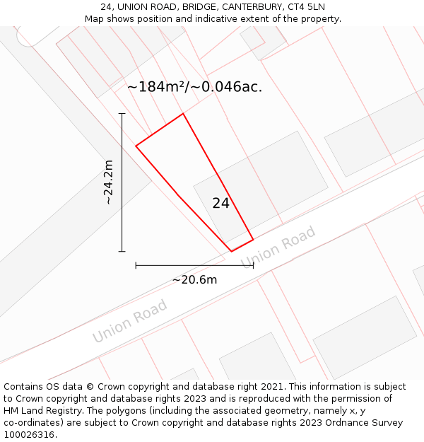 24, UNION ROAD, BRIDGE, CANTERBURY, CT4 5LN: Plot and title map