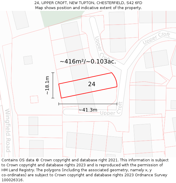 24, UPPER CROFT, NEW TUPTON, CHESTERFIELD, S42 6FD: Plot and title map
