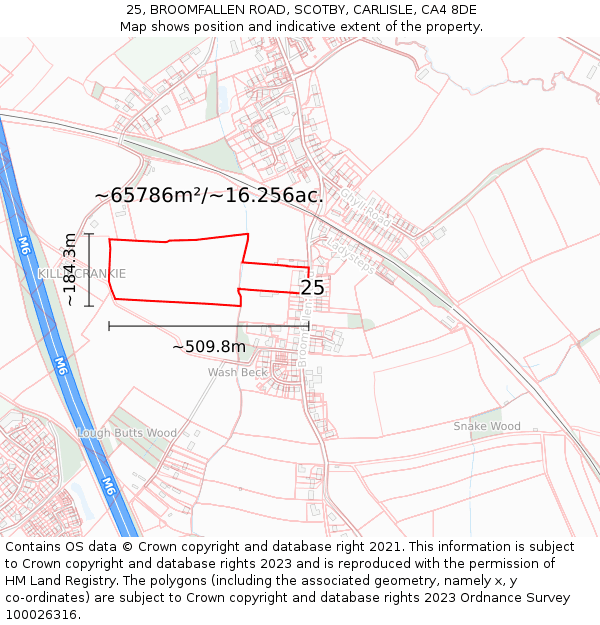 25, BROOMFALLEN ROAD, SCOTBY, CARLISLE, CA4 8DE: Plot and title map