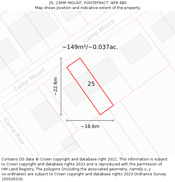 25, CAMP MOUNT, PONTEFRACT, WF8 4BX: Plot and title map