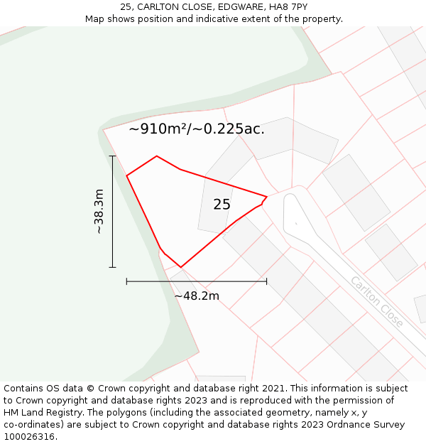 25, CARLTON CLOSE, EDGWARE, HA8 7PY: Plot and title map