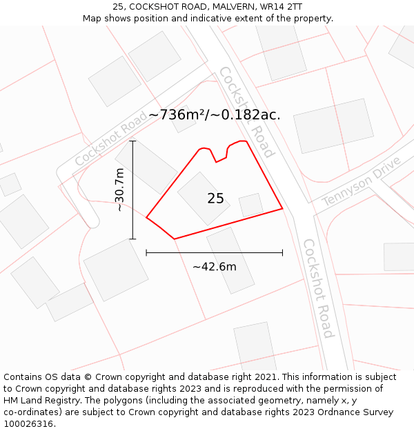 25, COCKSHOT ROAD, MALVERN, WR14 2TT: Plot and title map