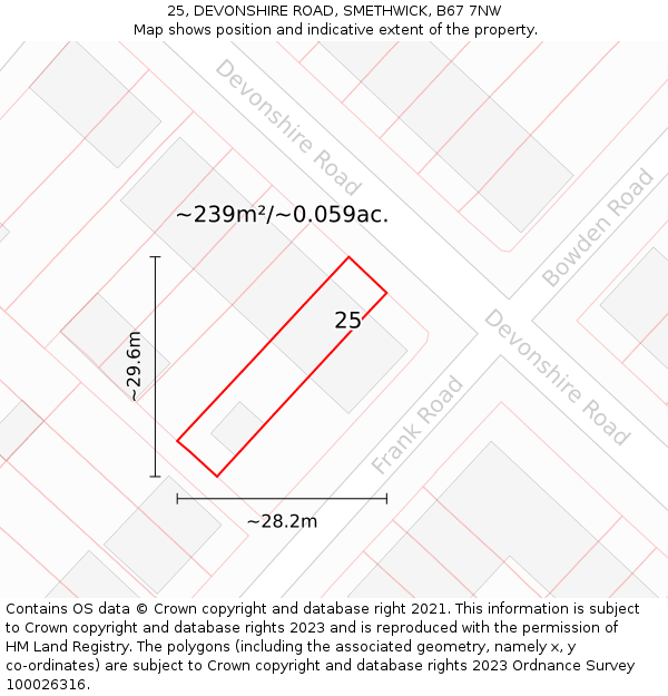 25, DEVONSHIRE ROAD, SMETHWICK, B67 7NW: Plot and title map