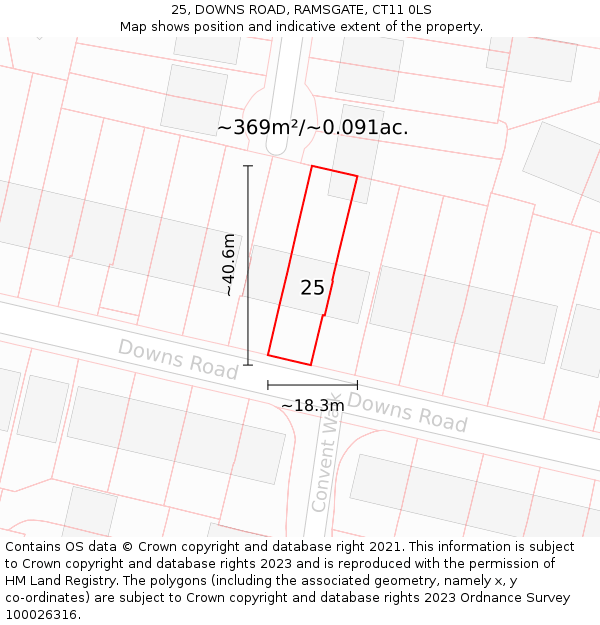 25, DOWNS ROAD, RAMSGATE, CT11 0LS: Plot and title map