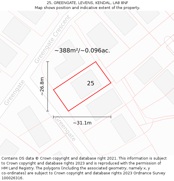 25, GREENGATE, LEVENS, KENDAL, LA8 8NF: Plot and title map