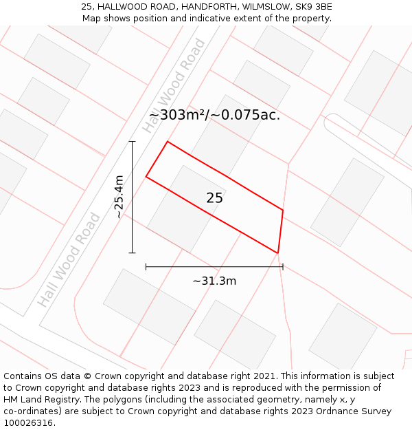 25, HALLWOOD ROAD, HANDFORTH, WILMSLOW, SK9 3BE: Plot and title map