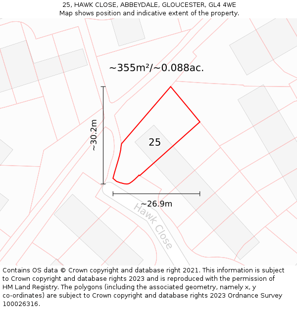 25, HAWK CLOSE, ABBEYDALE, GLOUCESTER, GL4 4WE: Plot and title map