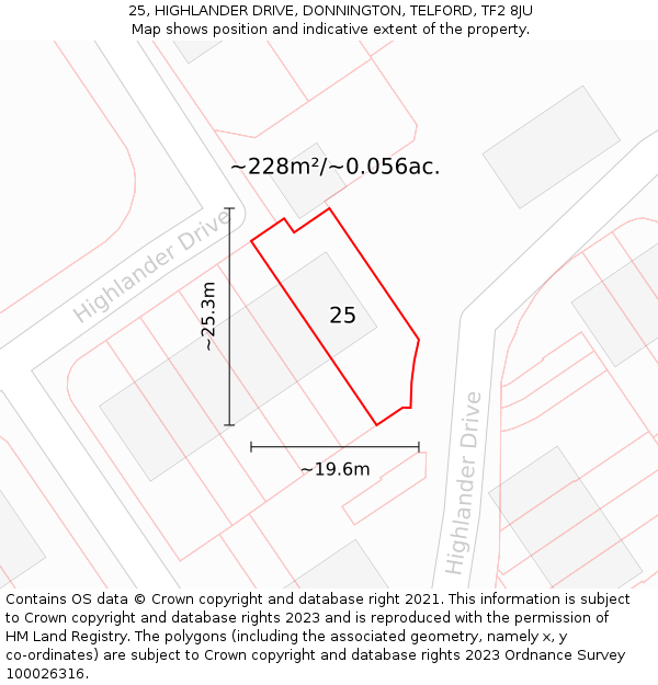 25, HIGHLANDER DRIVE, DONNINGTON, TELFORD, TF2 8JU: Plot and title map