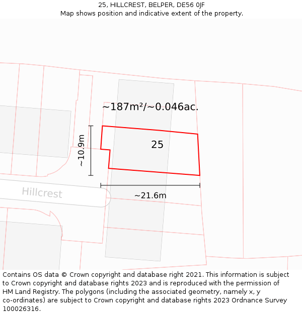 25, HILLCREST, BELPER, DE56 0JF: Plot and title map