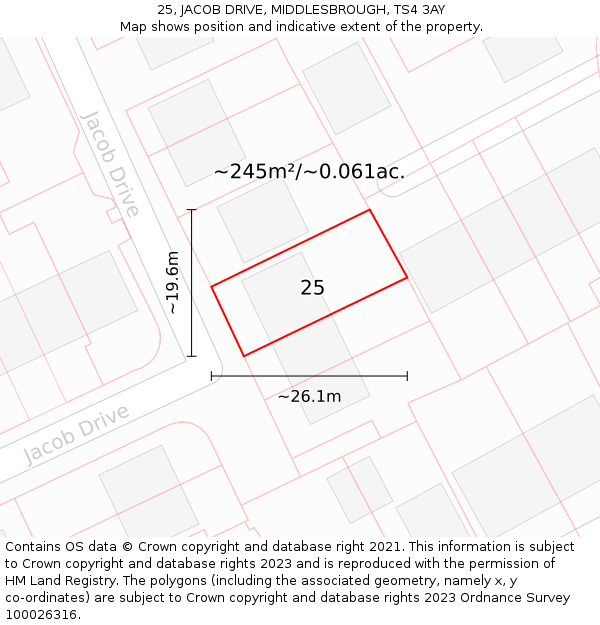25, JACOB DRIVE, MIDDLESBROUGH, TS4 3AY: Plot and title map