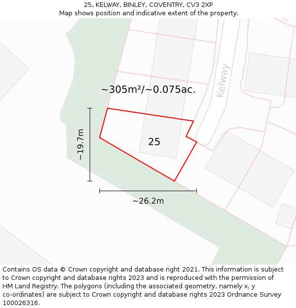 25, KELWAY, BINLEY, COVENTRY, CV3 2XP: Plot and title map