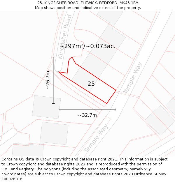 25, KINGFISHER ROAD, FLITWICK, BEDFORD, MK45 1RA: Plot and title map