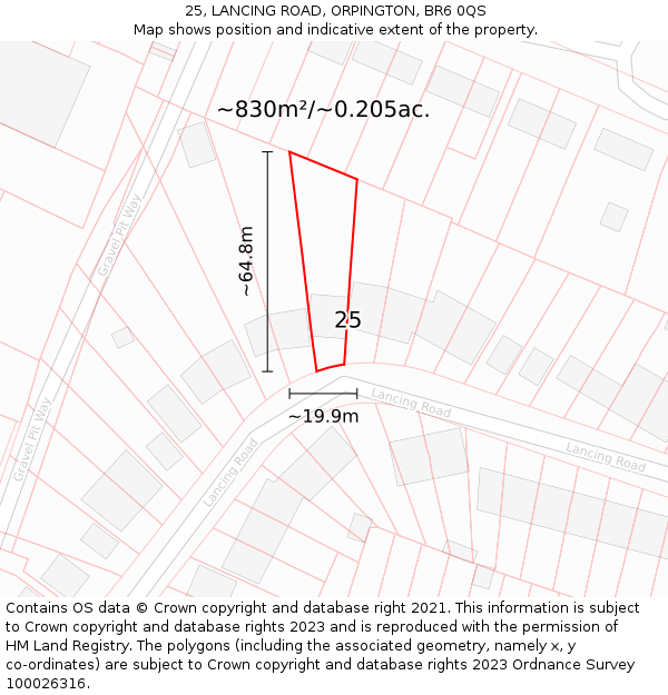 25, LANCING ROAD, ORPINGTON, BR6 0QS: Plot and title map