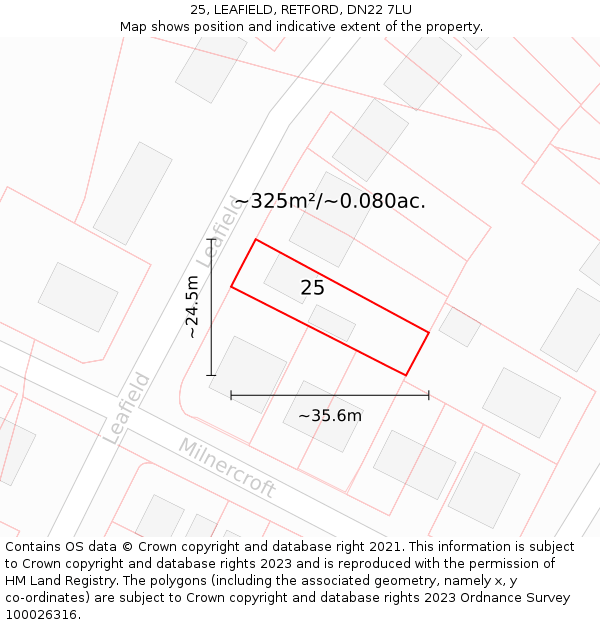 25, LEAFIELD, RETFORD, DN22 7LU: Plot and title map