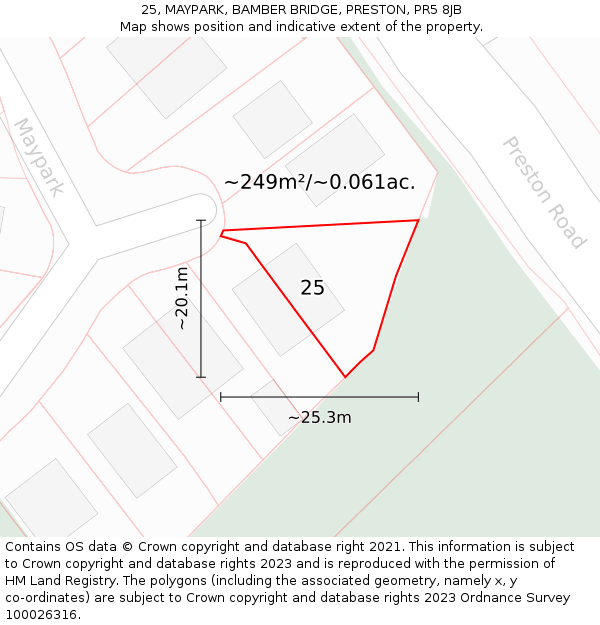25, MAYPARK, BAMBER BRIDGE, PRESTON, PR5 8JB: Plot and title map