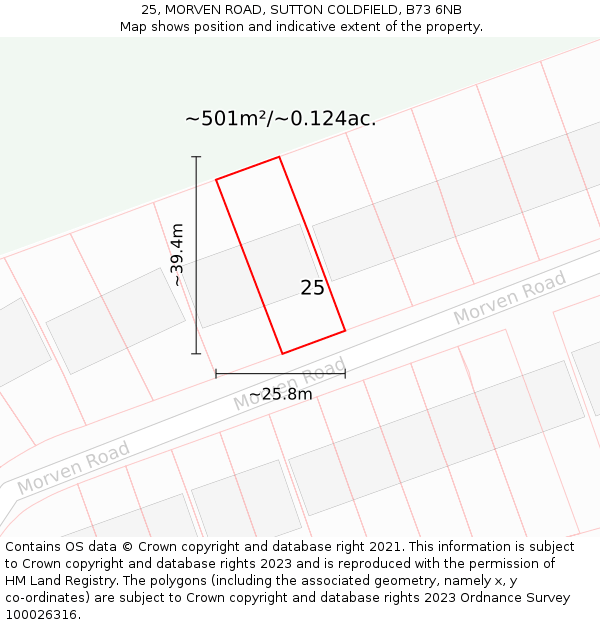 25, MORVEN ROAD, SUTTON COLDFIELD, B73 6NB: Plot and title map
