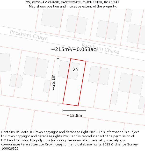 25, PECKHAM CHASE, EASTERGATE, CHICHESTER, PO20 3AR: Plot and title map