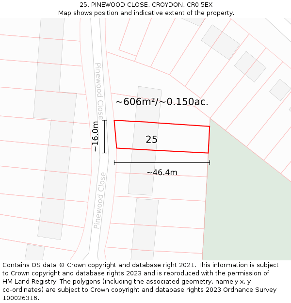 25, PINEWOOD CLOSE, CROYDON, CR0 5EX: Plot and title map