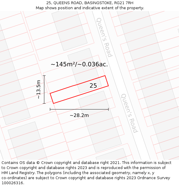 25, QUEENS ROAD, BASINGSTOKE, RG21 7RH: Plot and title map
