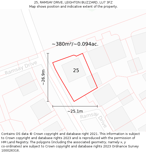 25, RAMSAY DRIVE, LEIGHTON BUZZARD, LU7 3FZ: Plot and title map