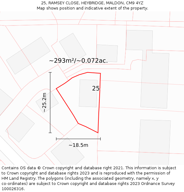 25, RAMSEY CLOSE, HEYBRIDGE, MALDON, CM9 4YZ: Plot and title map