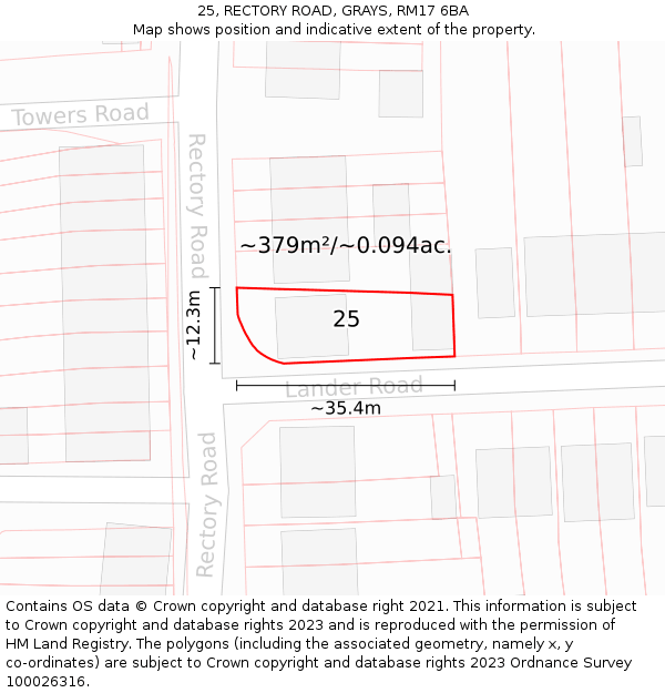 25, RECTORY ROAD, GRAYS, RM17 6BA: Plot and title map