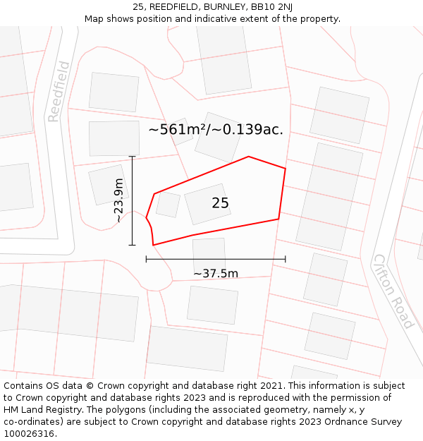 25, REEDFIELD, BURNLEY, BB10 2NJ: Plot and title map