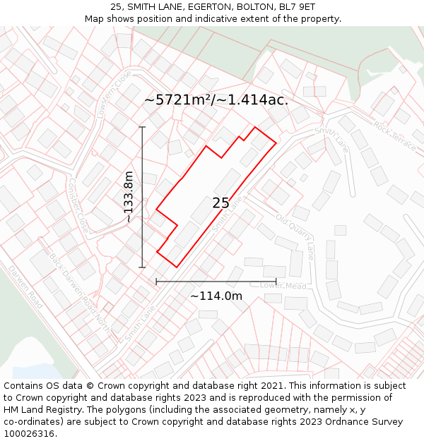 25, SMITH LANE, EGERTON, BOLTON, BL7 9ET: Plot and title map