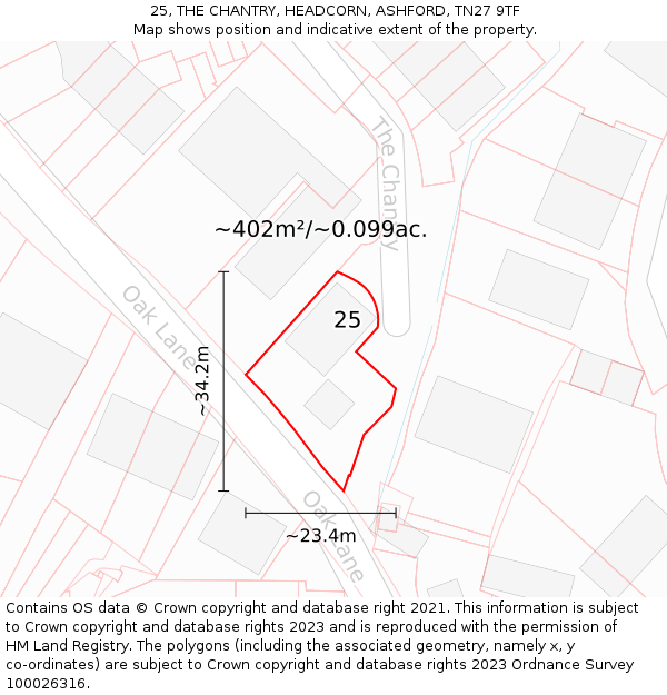 25, THE CHANTRY, HEADCORN, ASHFORD, TN27 9TF: Plot and title map