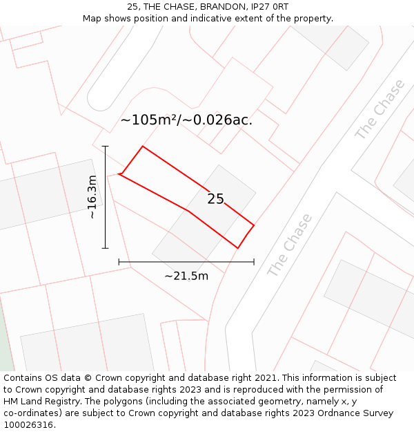 25, THE CHASE, BRANDON, IP27 0RT: Plot and title map
