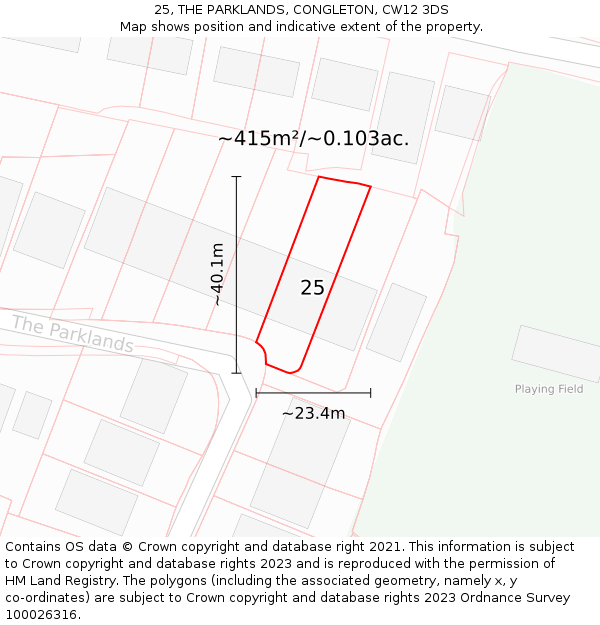 25, THE PARKLANDS, CONGLETON, CW12 3DS: Plot and title map