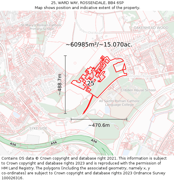 25, WARD WAY, ROSSENDALE, BB4 6SP: Plot and title map